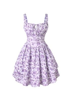 Scarlet Darkness Lavender Floral Mini Corset Dress with Pockets